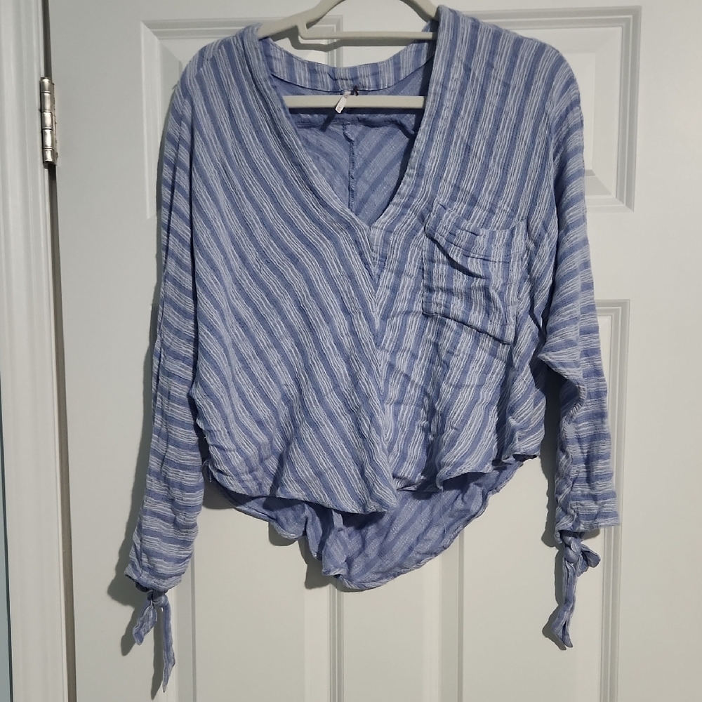Free People Blue and White Relaxed Blouse